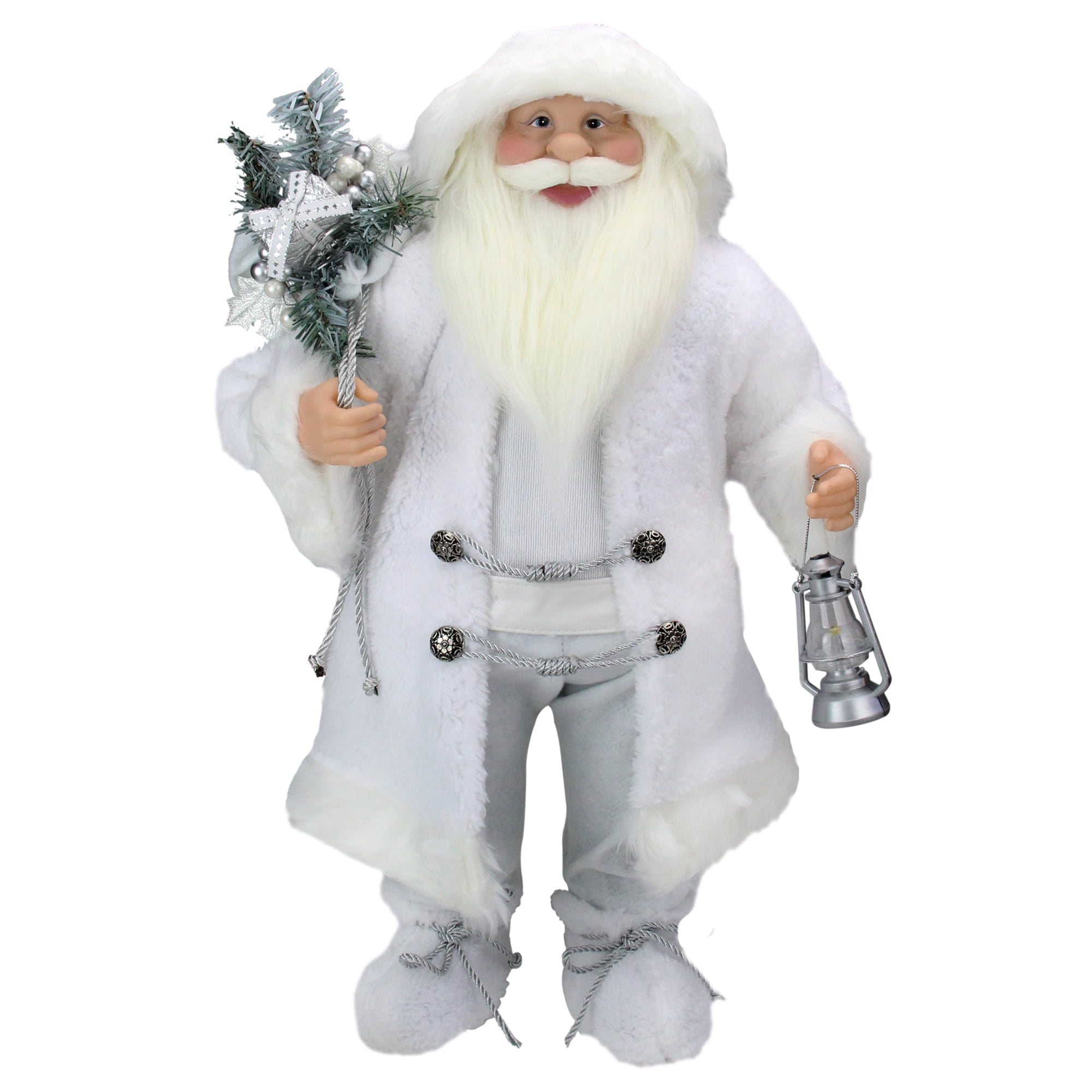 24" White Frost Standing Santa Claus Christmas Figurine with Lantern