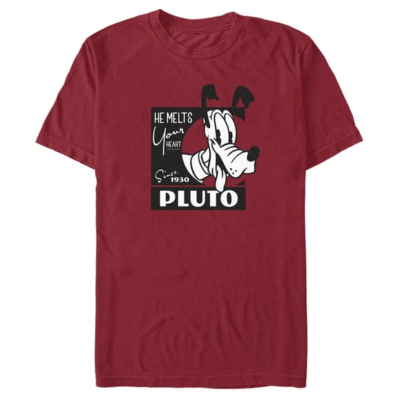 Men's Mickey & Friends Pluto He Melts Your Heart Graphic Tee Cardinal 2X Large