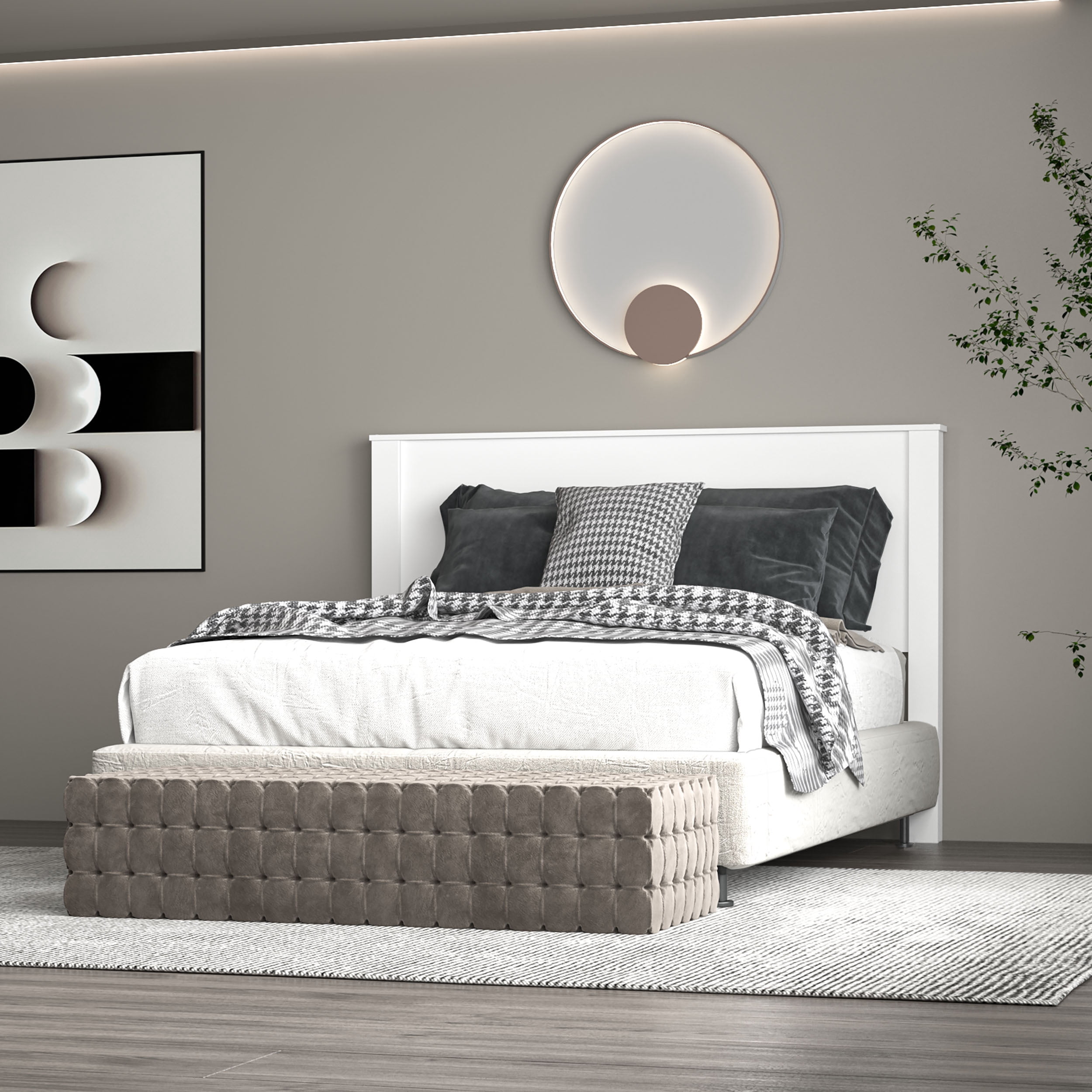 Polifurniture Juliette Queen Size Wood Panel Headboard, White