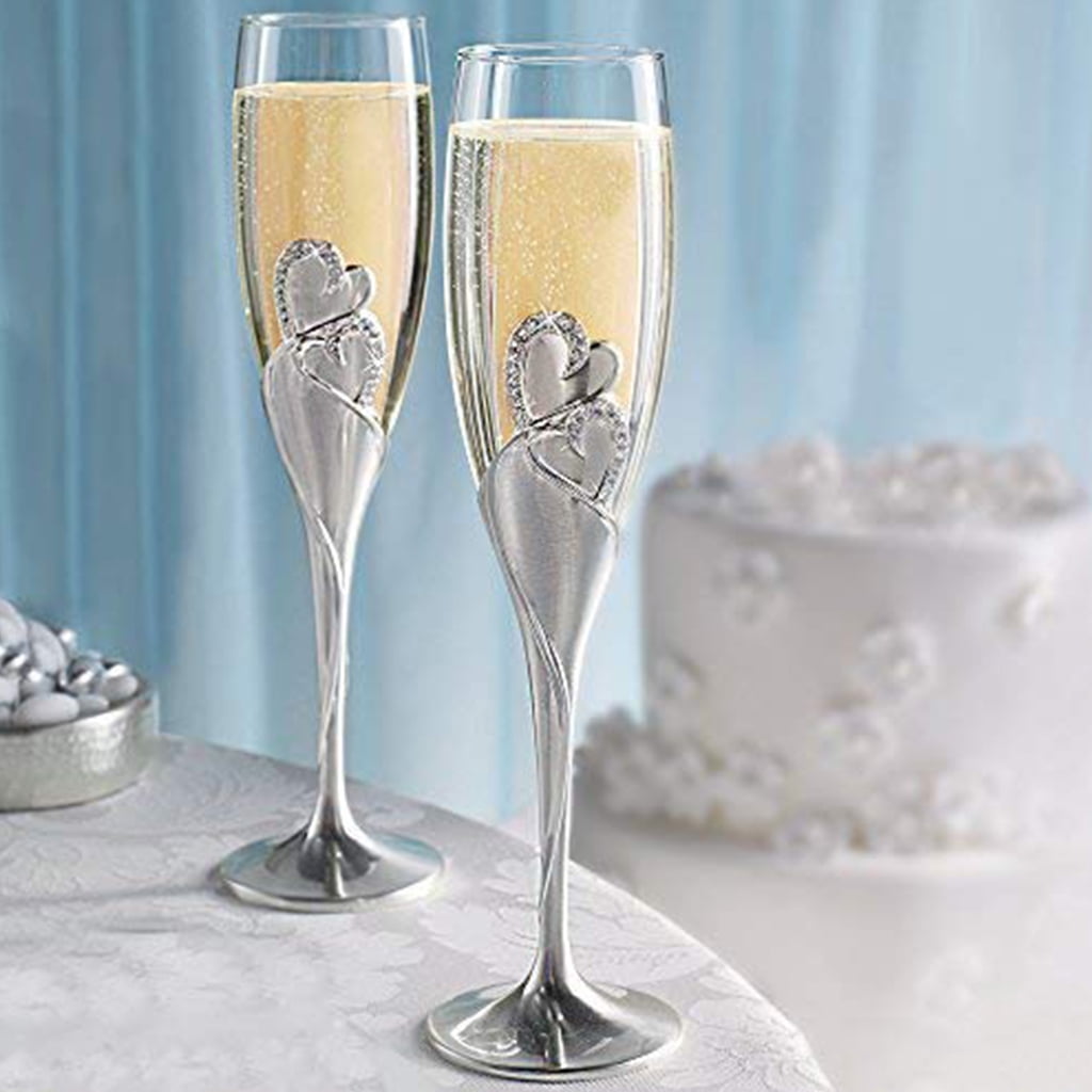ZUARFY Wedding Wine Glasses Handmade Bride And Groom Toasting Flutes Wedding Accessories Valentine's Day Gift,Gold Hearts