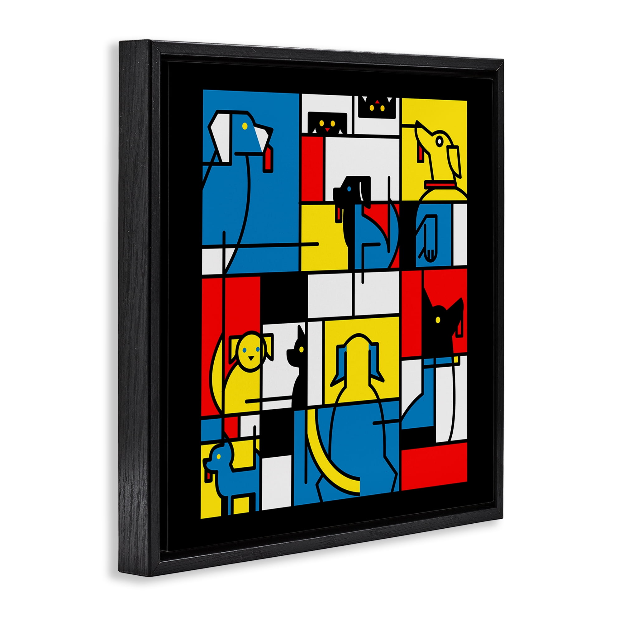 Stupell Industries Color Block Dogs Abstract Black Framed Floater Canvas Wall Art, design by Tobe Fonseca
