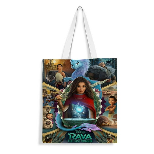 Raya y el Último Dragón Bolso de tela con estampado de lienzo para mujer, bolsa de compras reutilizable y estética, con cremallera interior, regalo para mujer,38*45cm.