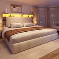 thumbnail image 6 of EnHomee Queen Size Bed Frame with 4 Drawers & 3-Tier Storage Shelf Upholstered Bed Frame Queen with Headboard Bed Frame Queen with LED Lights & Charge Station, No Box Spring Needed, No-Noise, Beige, 6 of 8