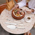 thumbnail image 6 of Btomtd 4pcs Stainless Steel Cake Knife Spatula Set with Ceramic Pearl Handle, Bread Pizza Knife and Dessert Fork, Baking Tools for Cake, Silver, 6 of 7