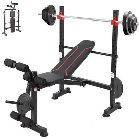 Foldable 750LBS Weight Bench Set, Adjustable Workout Bench Set for Home Gym Exercise with Leg Extension and Squat Rack, Bench Press Set for Men & Women Full Body Strength Training