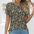 thumbnail image 6 of ZQUUVOU Women's T-Shirt Printed Floral Round Neck Casual Short Sleeved Blouse D-Brown (2XL), 6 of 6