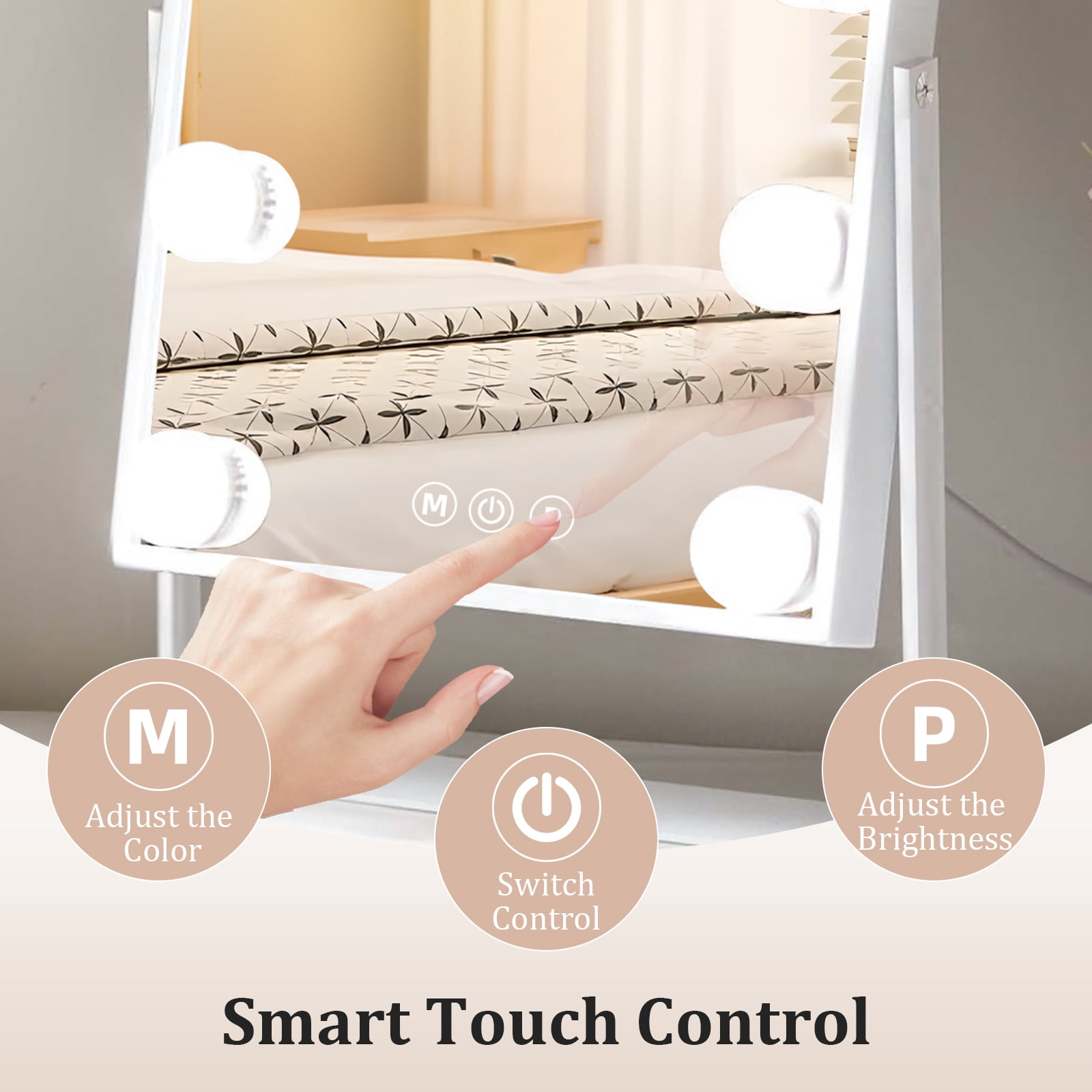 KUOSE LED Makeup Mirror, with 10X Magnification Adjustable Brightness & Color Temperature, 360° Rotatable, Perfect for Makeup Artists & Home Use