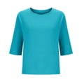 thumbnail image 1 of Vestidos Casuales Para Mujer, Blusas De Mujer De Moda Camiseta de lino de manga corta para mujer, color liso, estilo lino, talla grande, manga corta, top/camiseta de manga corta, 1 of 5