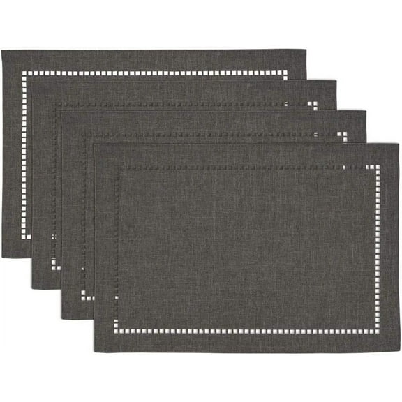 Fennco Styles Solid Color Laser-Cut Hemstitch Design Table Placemats 13" W x 19" L, Set of 4 - Classic Table Mats for Dining Table Décor, Banquets, Holiday, Family Gathering and