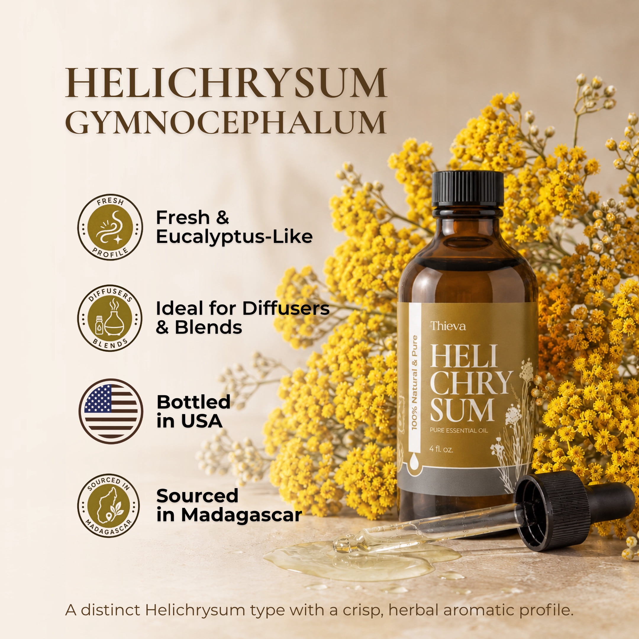 Calmoura Pure Helichrysum Essential Oil Natural Aromatherapy Oil for Diffusers, 4 fl Oz