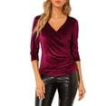 thumbnail image 5 of Allegra K Women's Party V Neck Casual 3/4 Sleeve Ruched Cross Wrap Velvet Blouse, 5 of 6