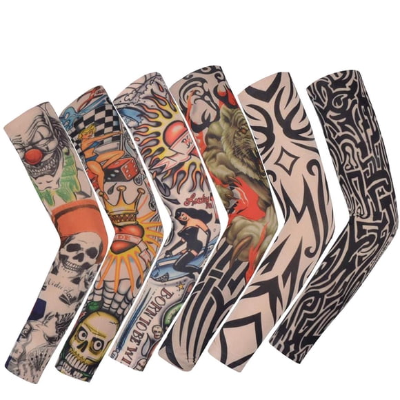 Juego de 6 piezas de mangas de protección solar para brazos, tatuajes temporales falsos, protección solar para mujeres, hombres, baloncesto, golf, deportes al aire libre, ciclismo, conducción, diseños