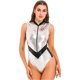 thumbnail image 3 of Mono con cremallera frontal para mujer, mono con manga y corte alto, Catsuit de charol, ropa para discoteca, disfraces de Cosplay con platillo para Halloween, 3 of 5