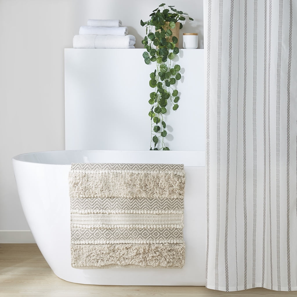 MAYEERTY 20"x32" Bathroom Rug Woven Texture Stripe Non-Slip Bath Mat, Beige
