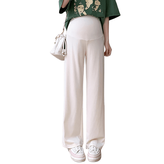 YUEHUA Women's Maternity Pants Casual Loose Wide Straight Leg Cozy Pant Pregnancy Palazzo Lounge Trousers with Pockets