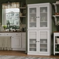 thumbnail image 5 of 100% Solid Wood Pantry Cabinet with Frosted Glass Doors - 32" Wide x 71.5" Tall - 2-Drawers and Adjustable Shelves, White Wooden Storage Cabinet, 5 of 9