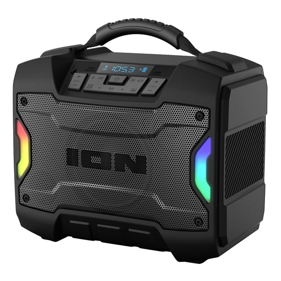 ION 22-Watt-RMS Tailgater TD Portable Bluetooth Rechargeable Speaker, TWS, Lights, FM/USB/Aux, Rugged Design, IPX5, up to 10 Hours Play Time