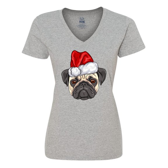 Inktastic Christmas Pug Dog Santa Women's V-Neck T-Shirt