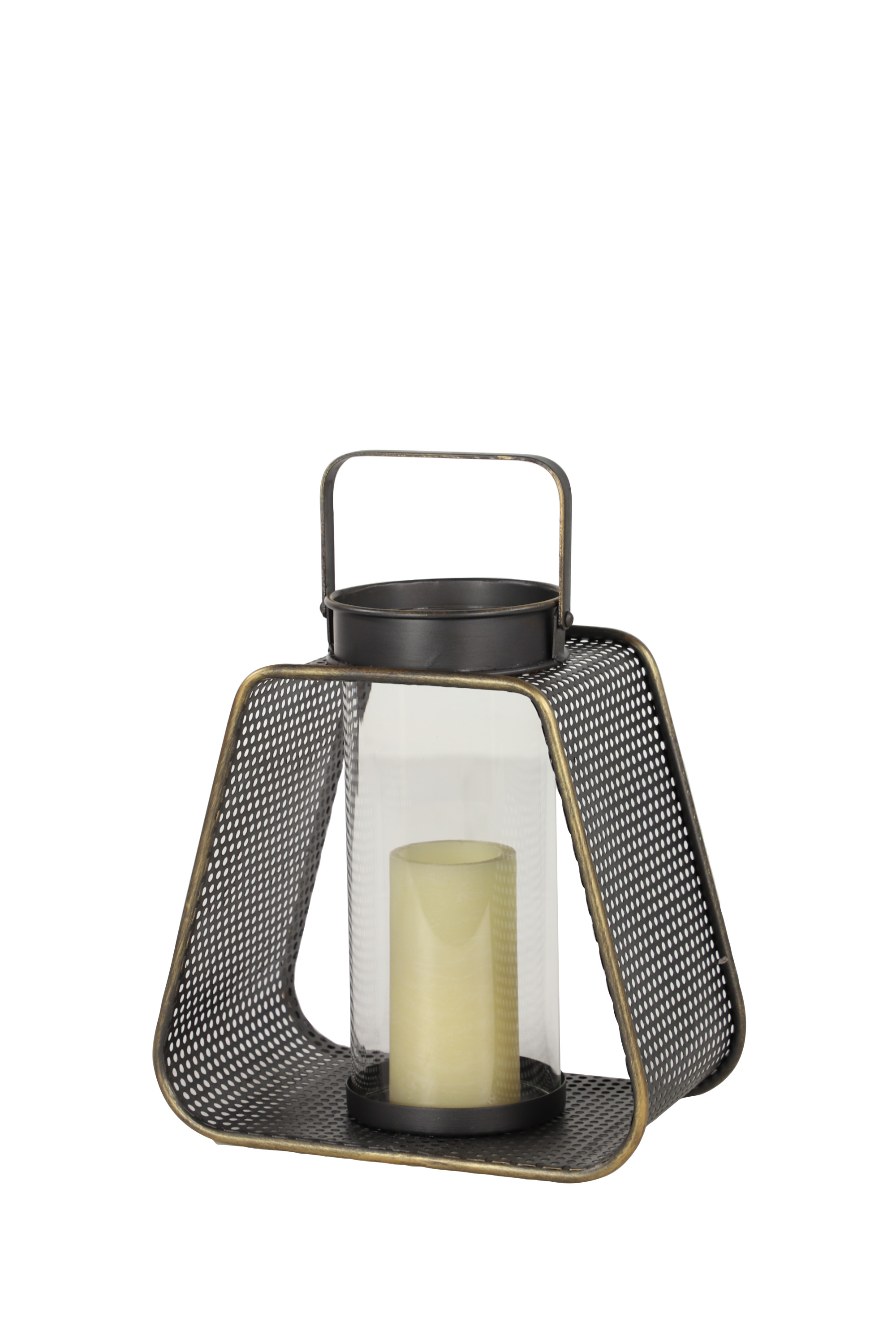 Decmode Large Rounded Triangle Pierced Black Metal Lantern Candle