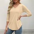 thumbnail image 4 of BSDJILFG 3/4 Sleeve Tops for Women White Lace Sleeve Shirt Dressy Casual Loose V-Neck Tunic Blouses Workwear, 4 of 9