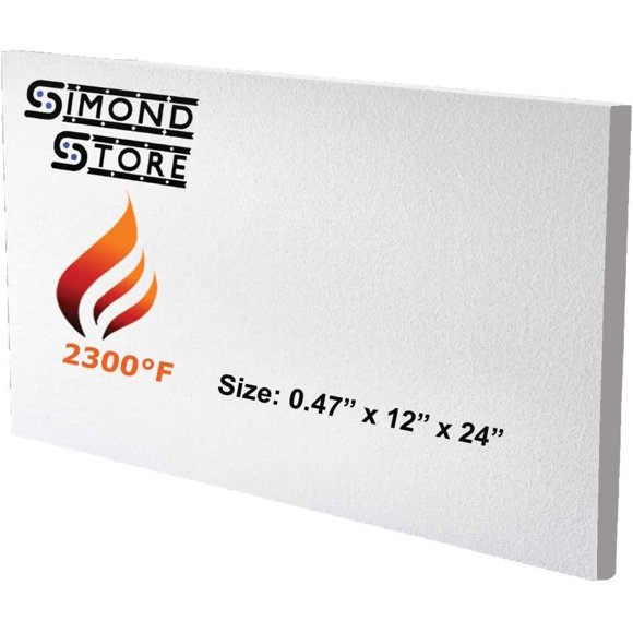 SIMOND STORE Ceramic Fiber Insulation Board - 2300F Rated - 0.47" x 12" x 24" - Pack of 1 - Fireproof Insulation Board for Wood Stoves, Pizza Ovens, Forges, Kilns, Furnaces, Fireplaces, Boilers