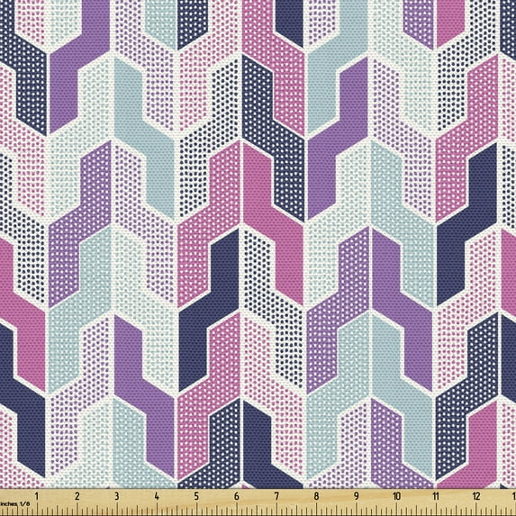 Geometrical Sofa Upholstery Fabric by the Yard, Abstract Colorful Graphical Repeated Numerous Little Dots Zigzag Formed Shapes, Decorative Fabric for DIY and Home Accents, Multicolor by Ambesonne