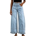 thumbnail image 2 of Dweltoz Women's 2026 High Waist Baggy Wide Leg Jeans Trendy Patchwork Ruffle Hem Boyfriend Casual Denim Fall Long Trousers,Light Blue L, 2 of 7