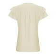 thumbnail image 4 of Beige Boat Neck Faux Linen Tshirts for Women Fall Summer Ruffle Short Sleeve Loose Fit Casual Pleated Plain Tops Shirts Womens 2025 Clothing Fashion XL, 4 of 8