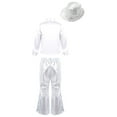 thumbnail image 2 of YONGHS Boys Girls Sequins Hip Hop Jazz Choir Disco Dance Outfits Shirt with Flared Pants Hat Set Silver 11-12, 2 of 7