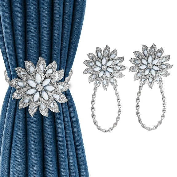 2pcs Magnetic Curtain Tiebacks, EEEkit Crystal Flower Drape Holdbacks for Window Decor