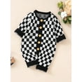 thumbnail image 4 of Musuos Baby Girl Boy Knitted Jumpsuit, 3 6 12 18 24M Checkerboard Round Neck Long Sleeve Button Up Rompers for Toddlers, 4 of 10