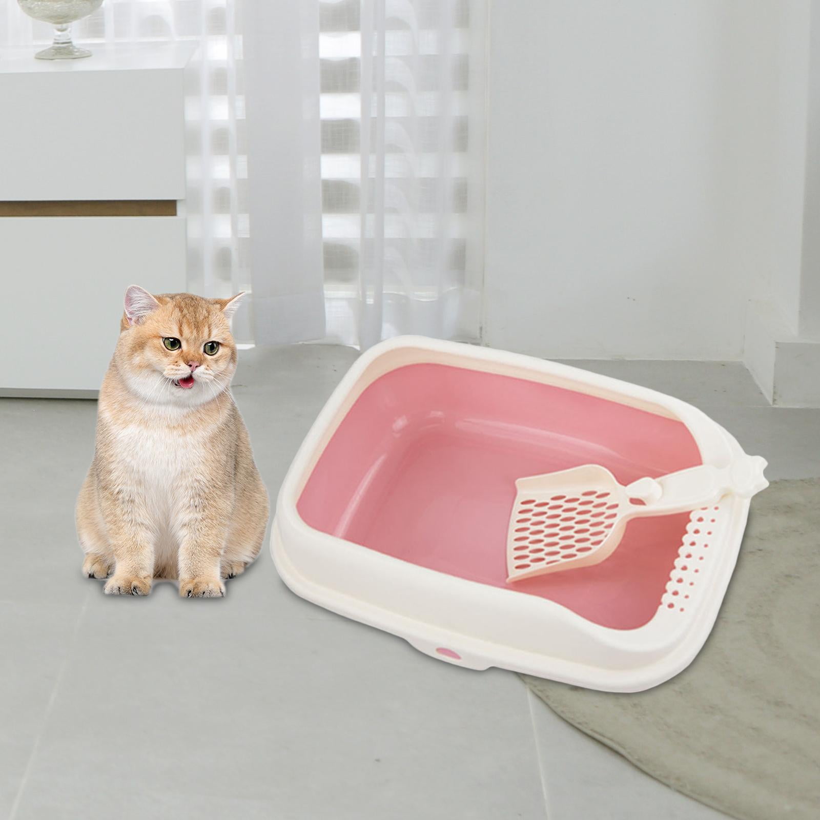 Bvdfgk Cat Litter Box Open Top Kitty Litter Box Tray, Cat Sandbox Semi Enclosed, Litter pink L