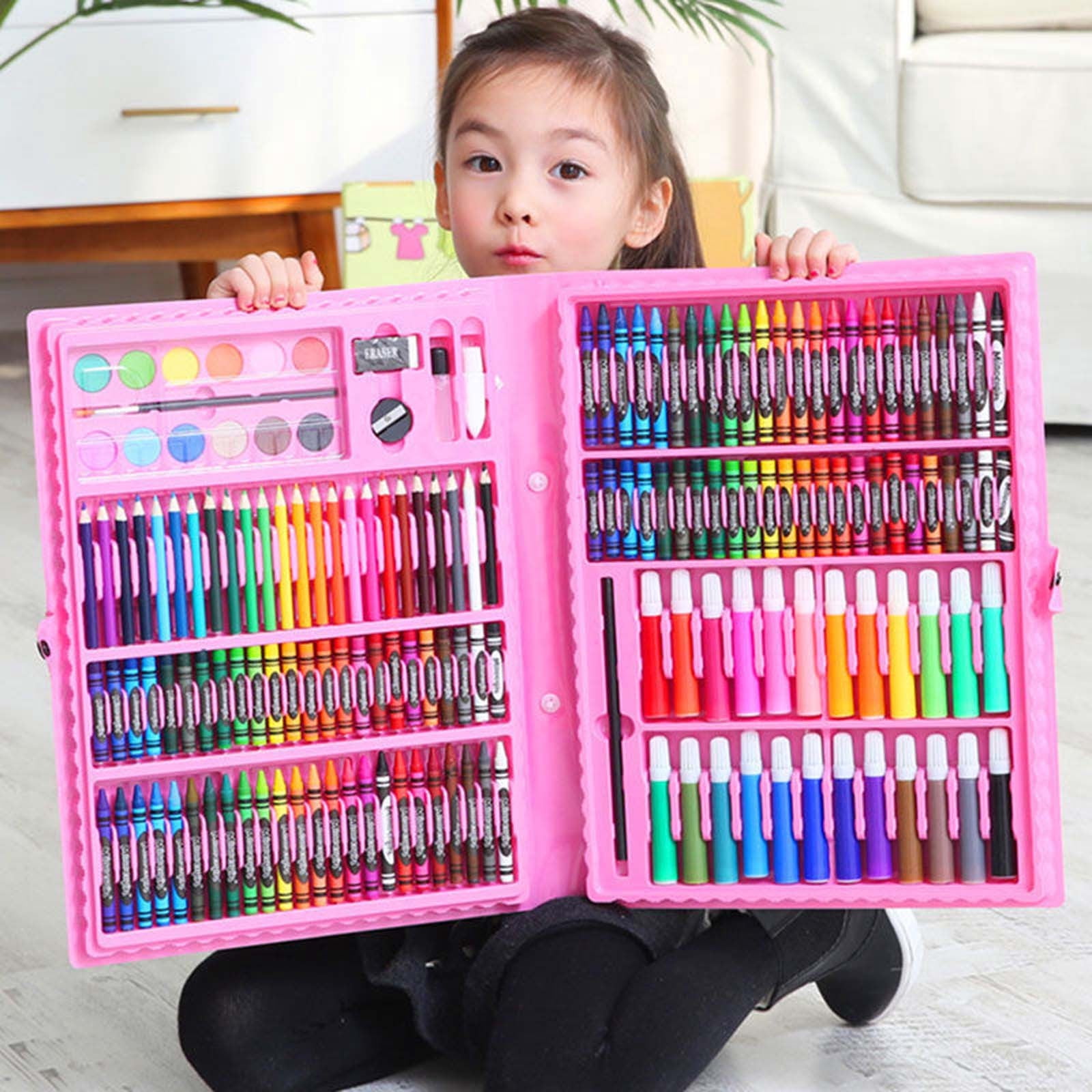 Pink 150 Piece Art Set For Kids Watercolor Brush Board Color Pen Painting Kit Children Drawing