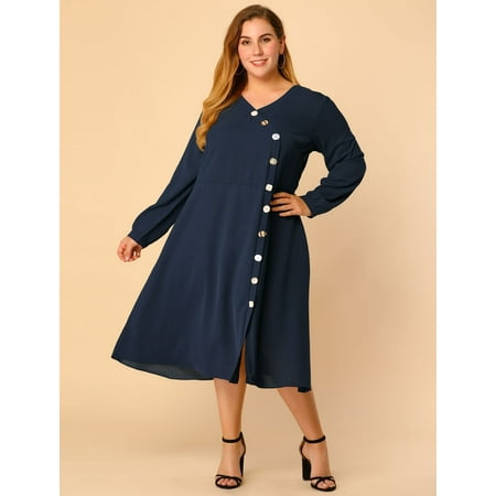 dresses wrap navy sleeve plus flare midi 4x neck