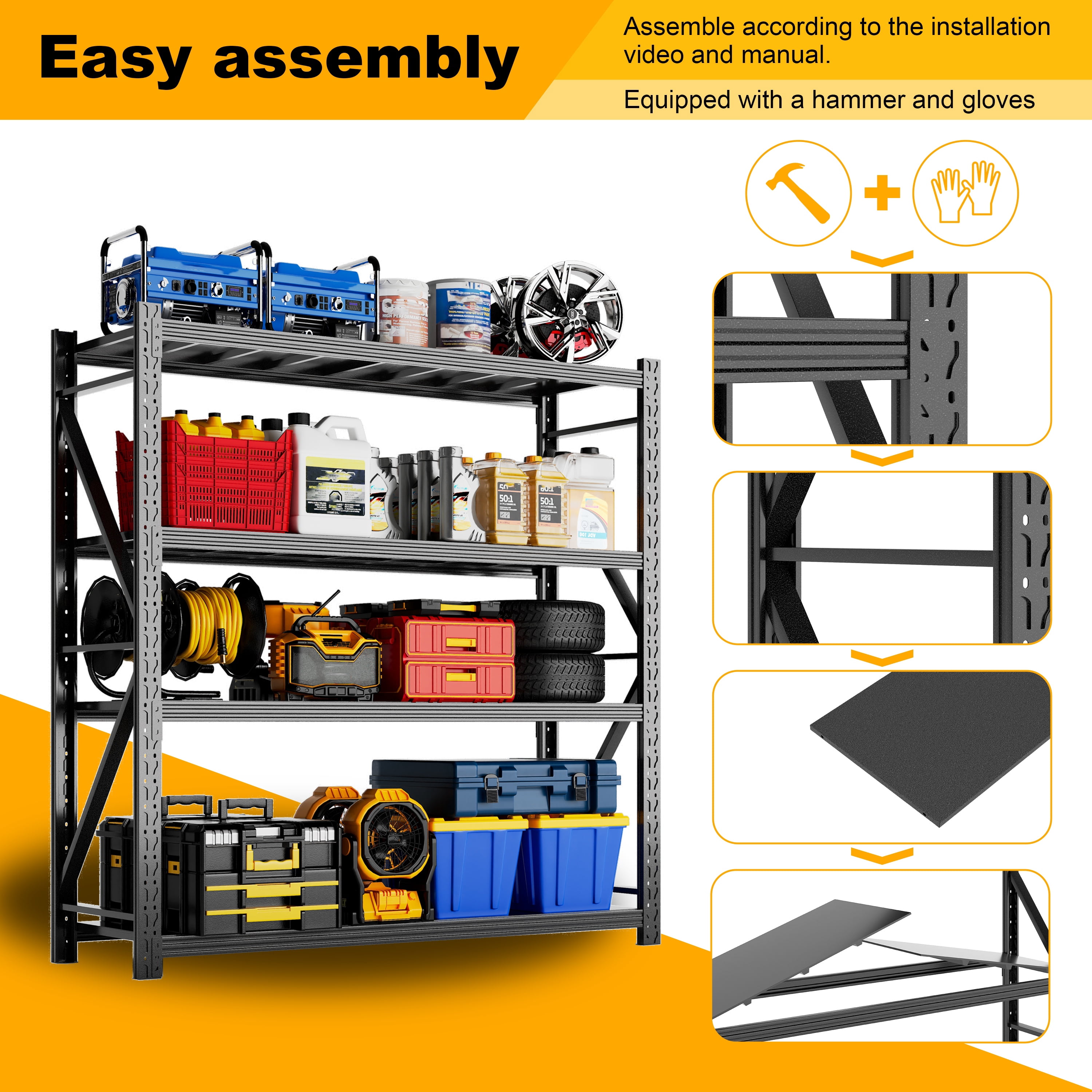 Heavy Duty Garage Shelving Unit, 4-Tier Steel Adjustable Metal Storage Rack