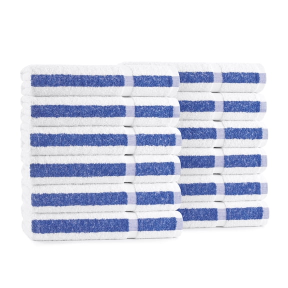 Admiral Hospitality Bath Towels (Pack of 12), White with Blue Stripe, 24x48 in., Cotton/Poly Blend