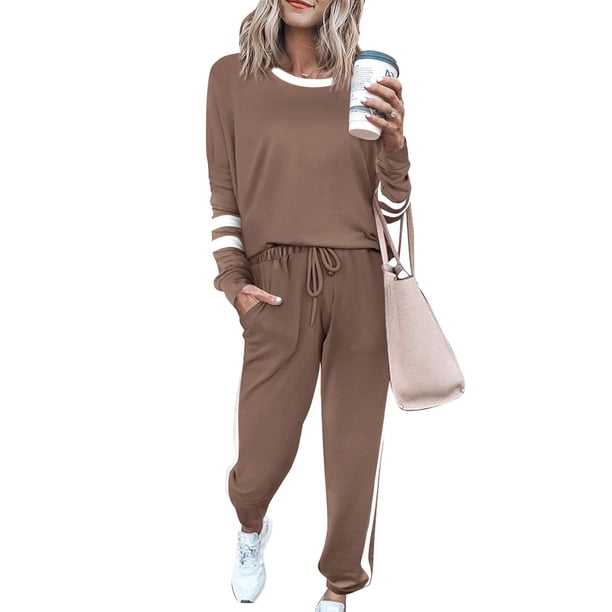Conjunto Deportivo PRETTYGARDEN para Mujer con Manga Larga y Jogger XL Caqui