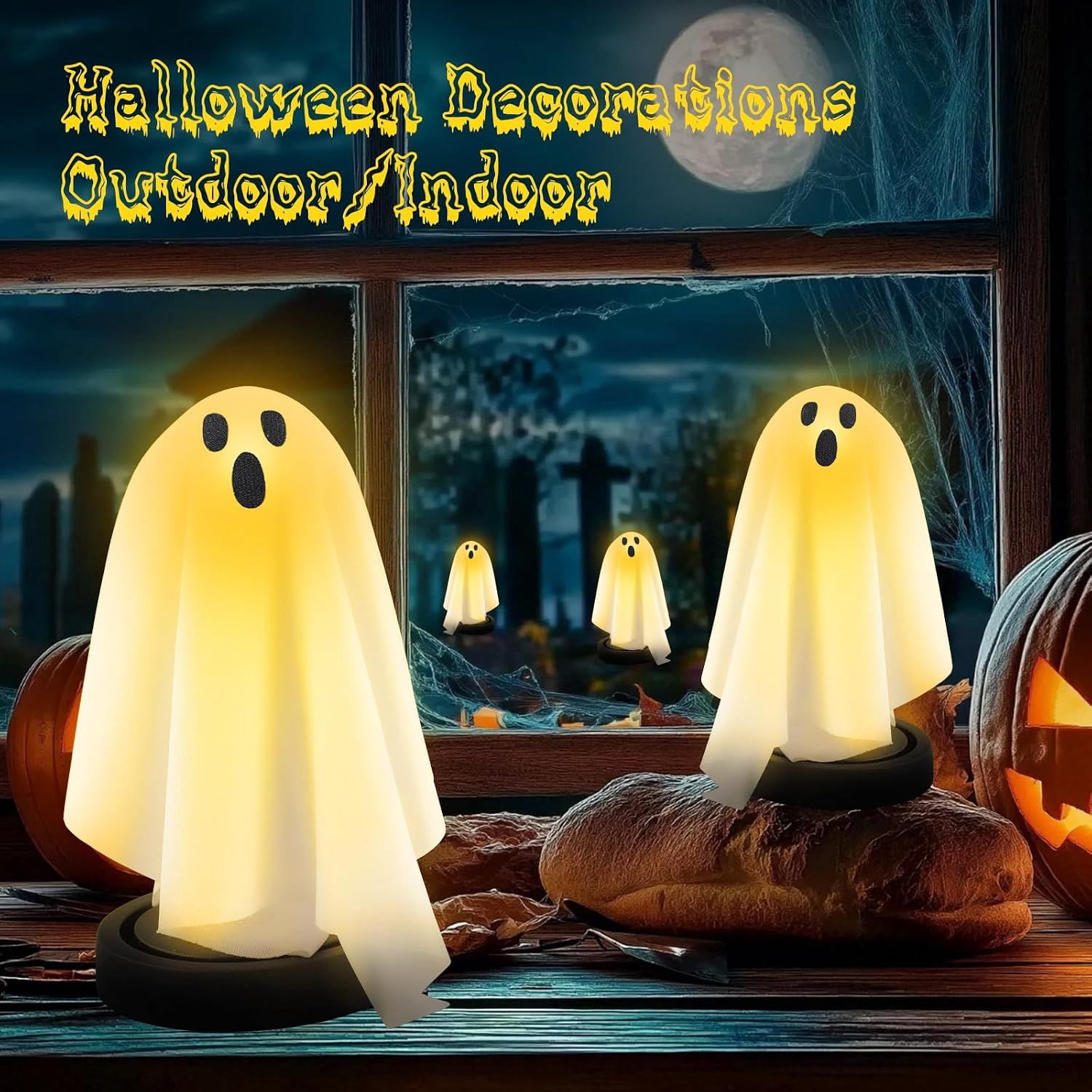 Battery Operated Light Up Ghost Statue for Halloween Tabletop and Shelf Decor