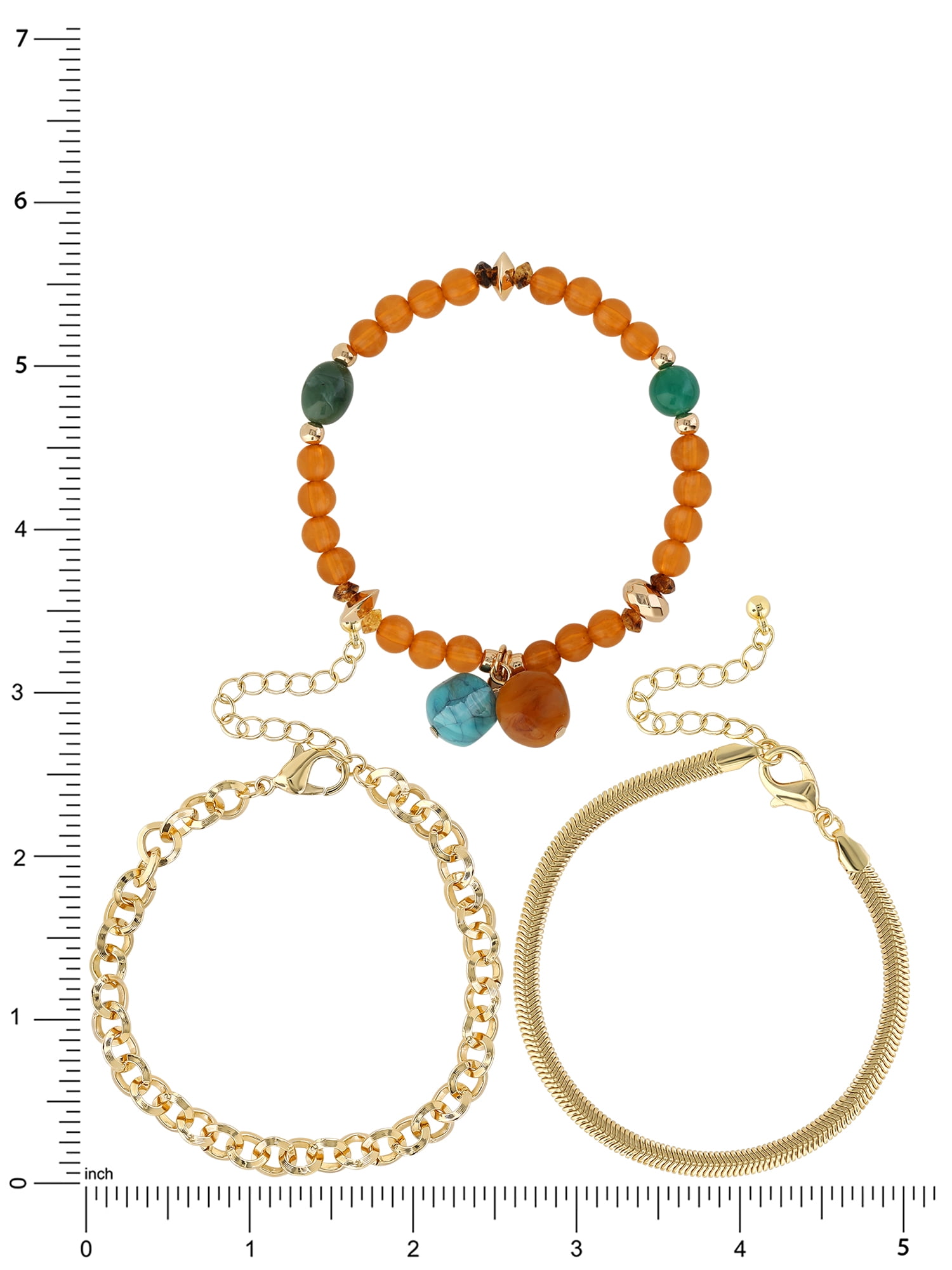 Jessica Simpson Women's Gold-Tone Multi-Bead Bracelet Stack, 3 Pack