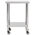 thumbnail image 2 of vidaXL Kitchen Work Table with Wheels 60x30x85 cm Stainless Steel, 2 of 5