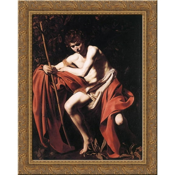 St. John the Baptist 20x24 Gold Ornate Wood Framed Canvas Art by Caravaggio