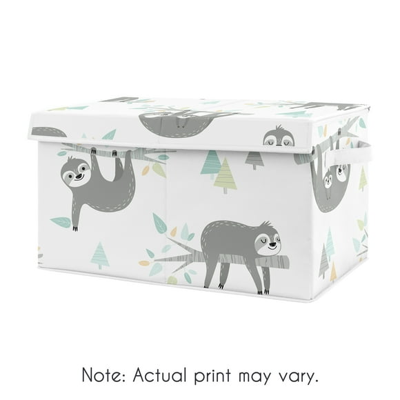 Sloth Aqua and Grey Storage Fabric Toy Box by Sweet Jojo Designs