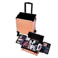 thumbnail image 3 of 4 in 1 Rolling Makeup Train Case, Professional Aluminum Makeup Travel Organizer Cosmetic Case, Cosmetology Caboodle Case on 360° Wheels, Beauty Storage Luggage Lockable(Rose Gold), 3 of 17