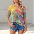 thumbnail image 5 of DHFJKG Tshirts Shirts For Women Boho Top Rainbow Print 3/4 Sleeve V Neck Loose Fit Graphic Tees Retro Bohemian Stylish Tops, 5 of 6