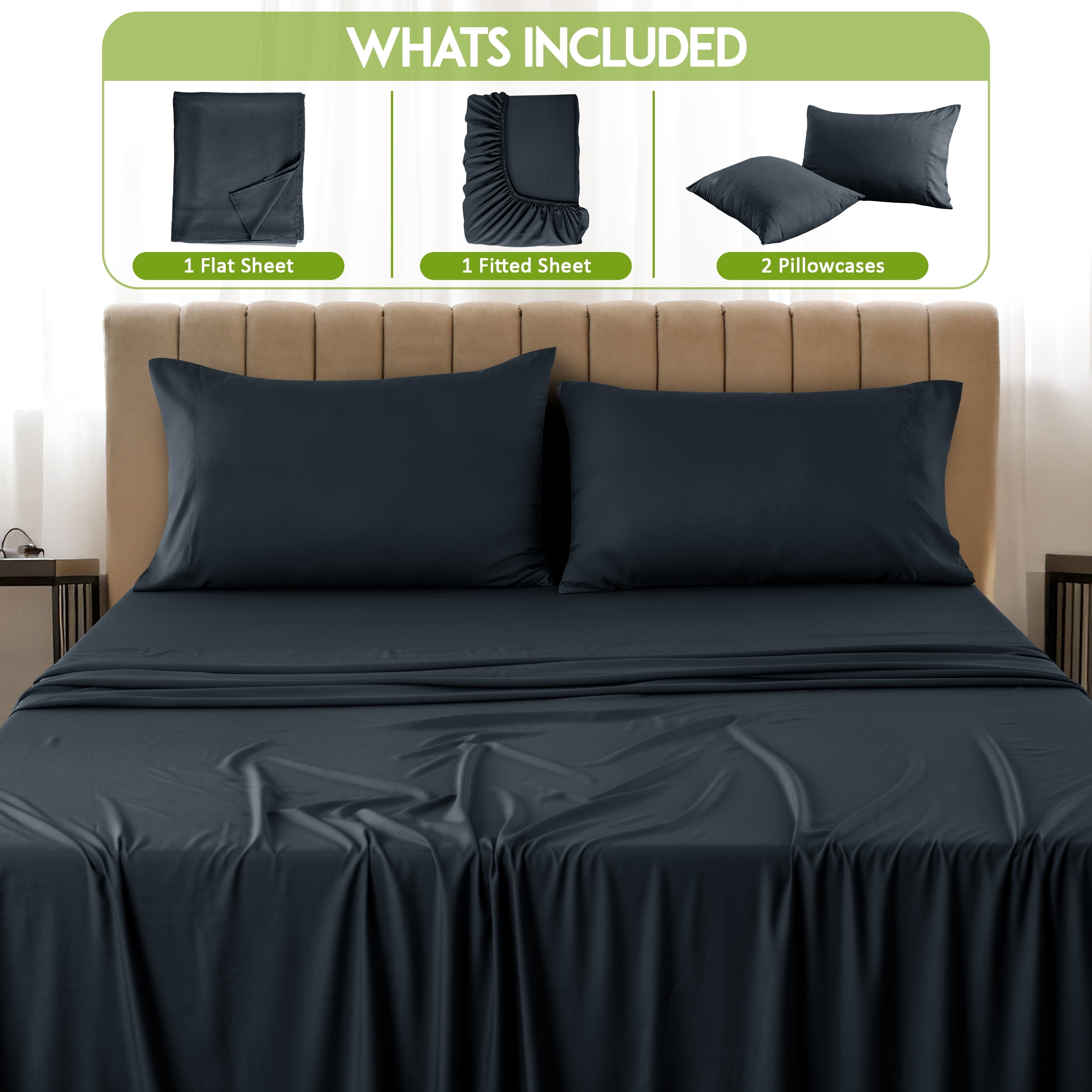 Lux Decor Collection Rayon from Bamboo Sheets Full Size Set - 4 Piece Luxury Bed Sheets Set, Black