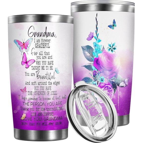 Gifts for Grandma, Birthday Christmas Gifts for Grandma, Thank You Appreciation Gift for Grandmother from Granddaughter Grandson, Unique 20 oz Stainless Steel Tumbler Gift for Granny
