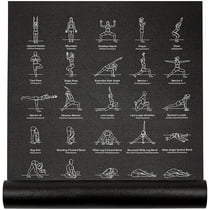 NewMe Fitness Instructional Yoga Mat Printed w/ 70 Illustrated Poses, 24” Wide x 68” Long Black NEW
