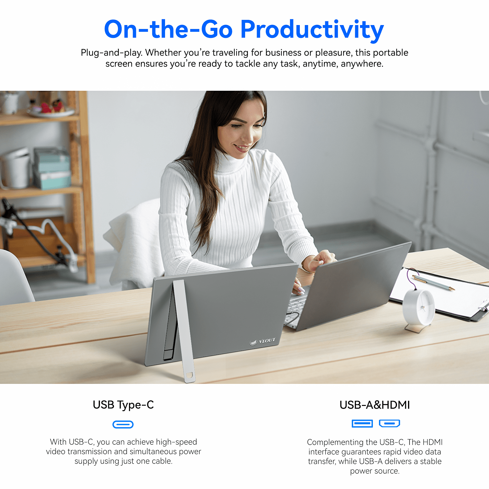 16 Inch Portable Monitor for Laptop, 1920x1200P Ultra-Slim FHD IPS 16:10 External Display, 100% sRGB Aluminum Stand, USB-C/Mini HDMI, Use for PC, Phone, Office (Sliver)