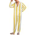 thumbnail image 5 of Yellow And White Vertical Stripes Unisex Adult Onesie Pajamas with Pockets for Women Men Hooded Loungewear, 5 of 8