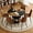 Black&Wood Table+6 Brown Chairs(Style 3), variant on ExtraLco 7 Piece Round Dining Table Set for 6, 47.3" Wood Kitchen Table with 2-Tier Storage Shelf and 6 Brown Tech Fabric Chairs, Modern Dining Room Set for Apartment Breakfast Nook
